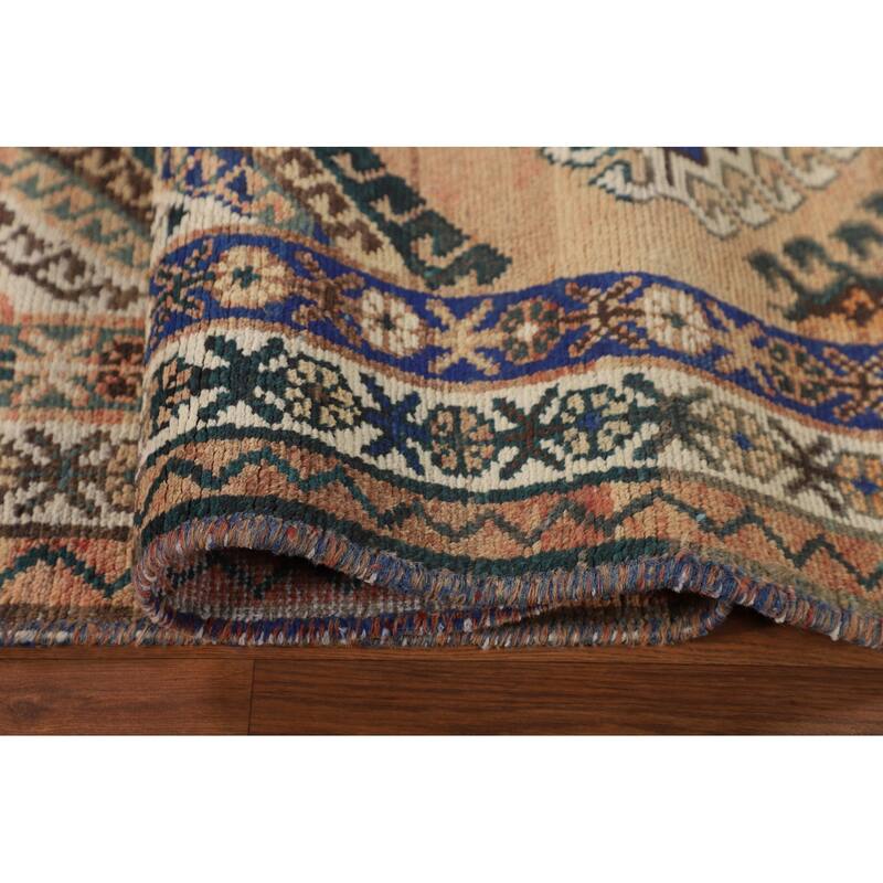 Orange Geometric Bakhtiari Persian Vintage Rug Handmade Wool Carpet - 5'0" x 10'0"
