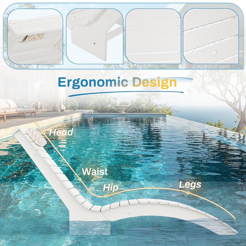 HDPS Pool Lounge Chairs, Single Waterproof Sun Lounge Chaise With Headrest For In Pool, White/Blue/Orange/Black