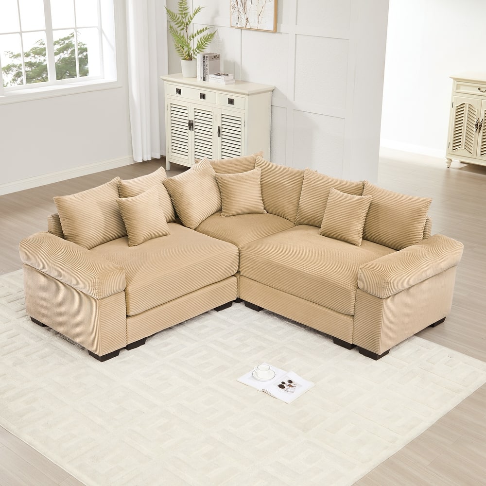 GDFStudio - Corduroy L-Shaped 3-Seater 79.1" Cloud Modular Sectional Couch