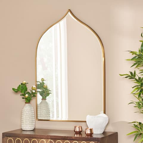 Delliah Contemporary Bell Shaped Wall Mirror by Christopher Knight Home - Mirror + Brushed Brass - 36.25" H x 24.00" W x 0.78" D