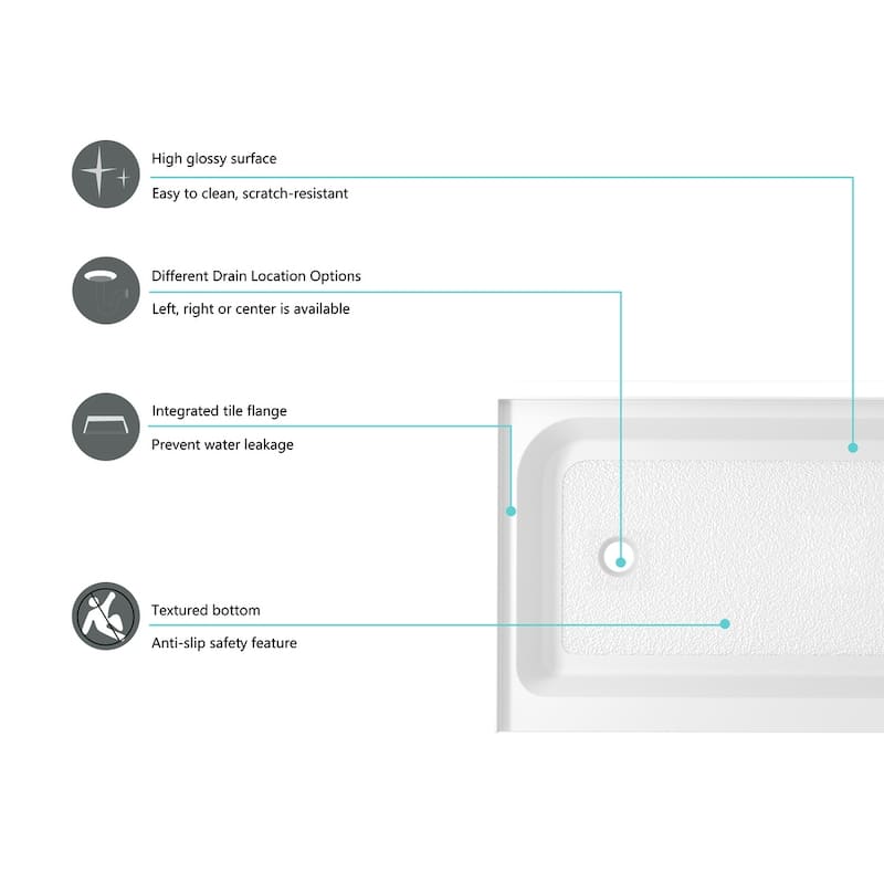 Indigo Home 60x32 inch Single Threshold Shower Tray Left Drain in White