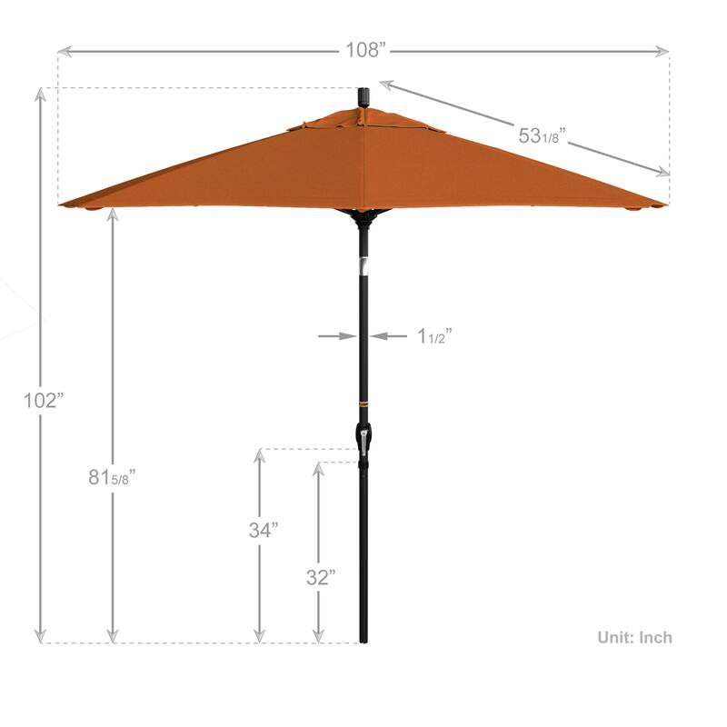 California Umbrella 9' Rd. Aluminum Patio Umbrella, Crank Lift with Push Button Tilt, Black Finish, Pacifica Fabric