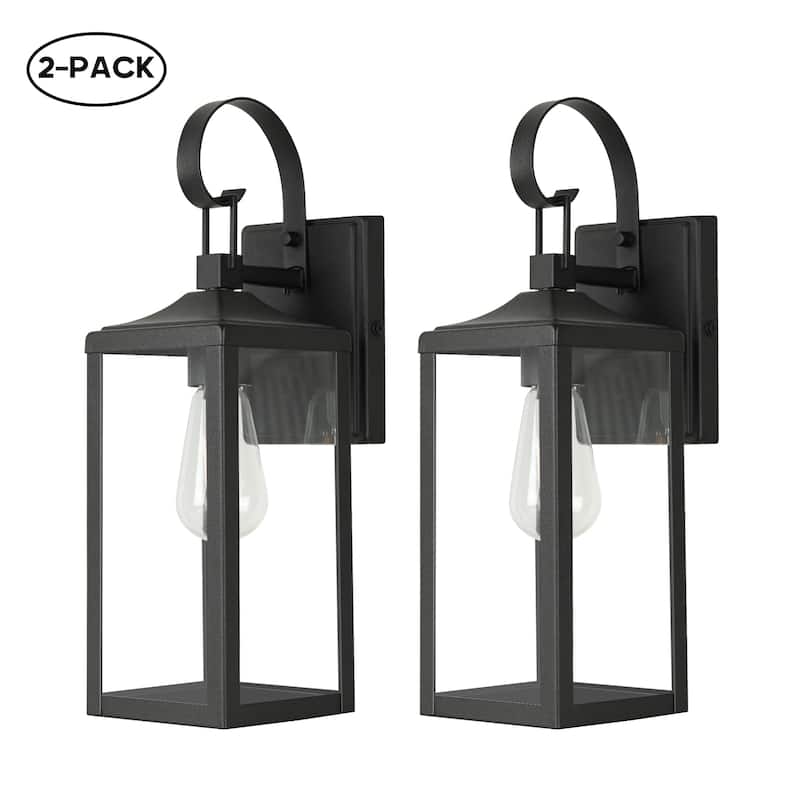 Castle 1-Light 15.81in. Outdoor Wall Light with Matte Black Finish and Clear glass shade - 16 in" - 2 Pack