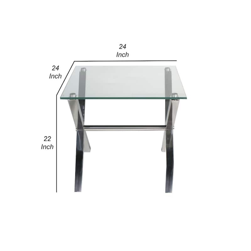 24 in. Chrome and Clear Square Glass End Table, Sturdy Build End Side Table for Living Rooms