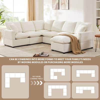 7 Seat Modern Modular U Shape Chenille Sectional Sofa,2 Pillows,Freely Combinable