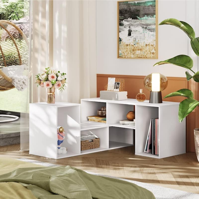 Grondin 2-Piece L Shaped TV Stand, Multi-Functional Free Combination Media Console Bookshelf for Living Room Bedroom