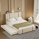 preview thumbnail 1 of 16, Queen Size Upholstered Bed w/ Trundle Bed & 2 Drawers,Modern Platform Bed w/ Gold Decoration, Night Light & USB Charger, Beige Beige