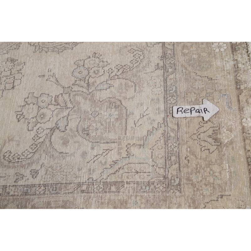 Hand Knotted Oriental 100% Wool Carpet Traditional Floral Beige & Ivories Tabriz Area Rug - 9' 7'' X 6' 7''