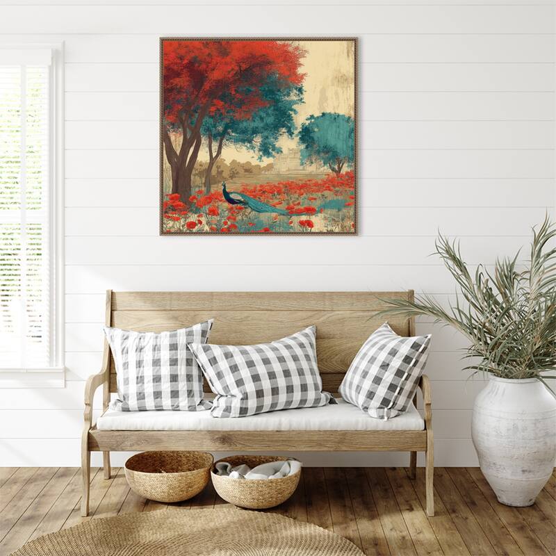 Peacock Mughal Mural Designs No. 2 by Tradelink inhouse artist Framed Canvas Wall Art Print