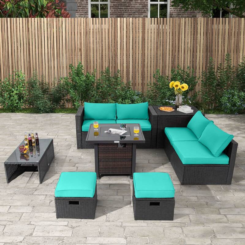 Costway 9 PCS Patio Furniture Set with 32" Fire Pit Table 50,000 BTU - See Details