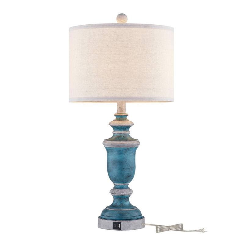 KAWOTI 24" Farmhouse Table Lamp Set with USB Ports(Set of 2) - W12" x H24.75"