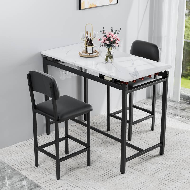 Corner Table Set Bar Table & Chairs Set Kitchen Table Set with Black Upholstered Chairs for Breakfast Nook - Black