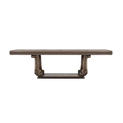Rectangular Wooden Dining Table with Scroll Pedestal Base in Weathered Oak - Weathered Oak