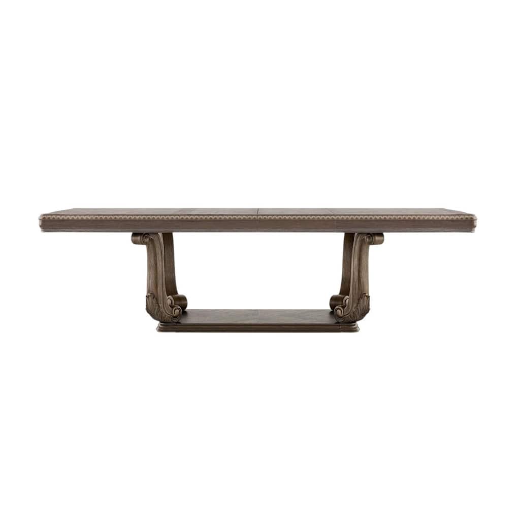 Rectangular Wooden Dining Table with Scroll Pedestal Base in Weathered Oak - Weathered Oak