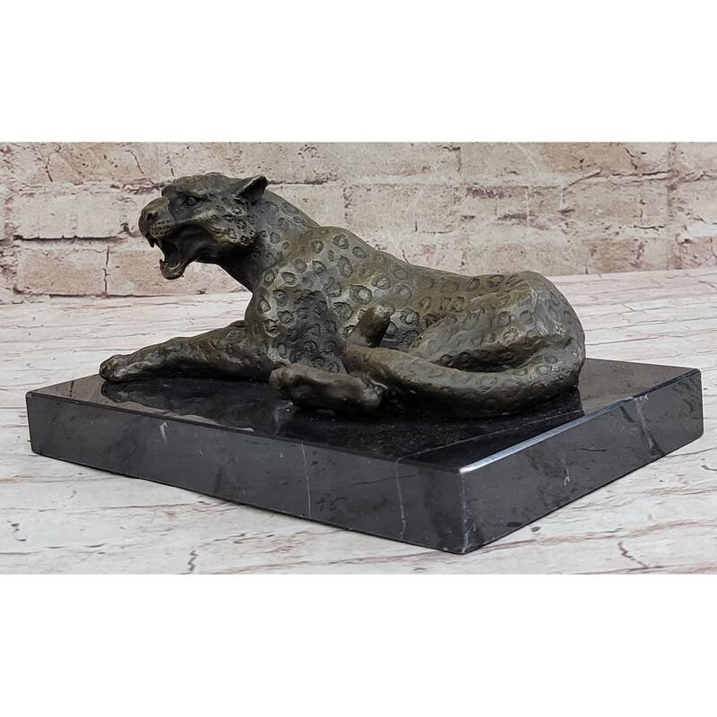 Hot Cast Bronze Cheetah Jaguar Imitative Leopard Sculpture Original Art On Marble Base