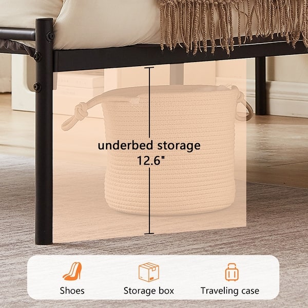 dimension image slide 1 of 4, VECELO Twin Size Kids Bed Frame Easy-to-assemble Metal Twin Platform Bed Frame with Under-bed Storage