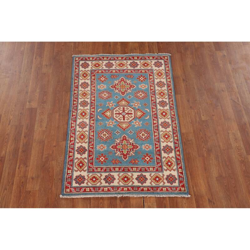 Light Blue Kazak Accent Rug Handmade Wool Carpet - 2'9" x 4'1"