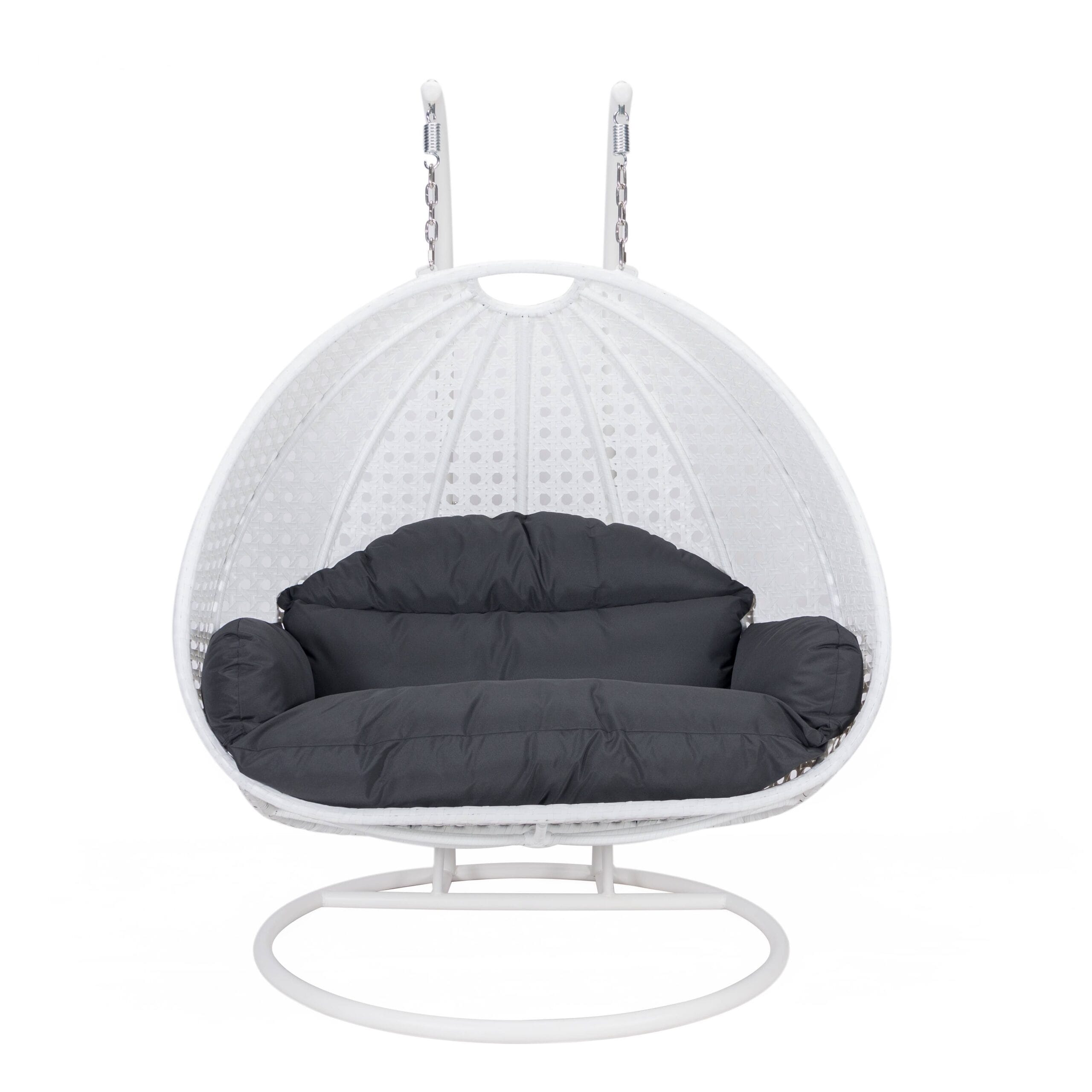 LeisureMod Outdoor 2 Person White Wicker Double Hanging Egg Swing