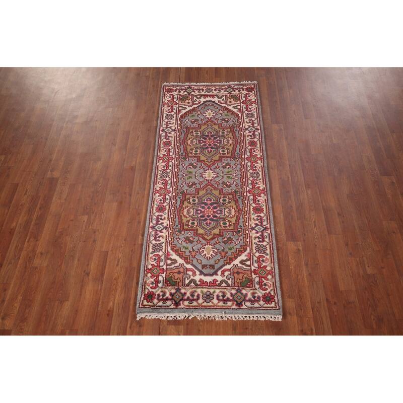 Geometric Heriz Serapi Accent Rug Hand-Knotted Wool Carpet - 2'7"x 6'2"