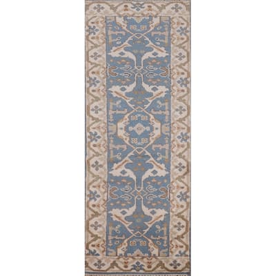 Light Blue Oushak Oriental Runner Rug Handmade Wool Carpet - 2'6" x 7'9"