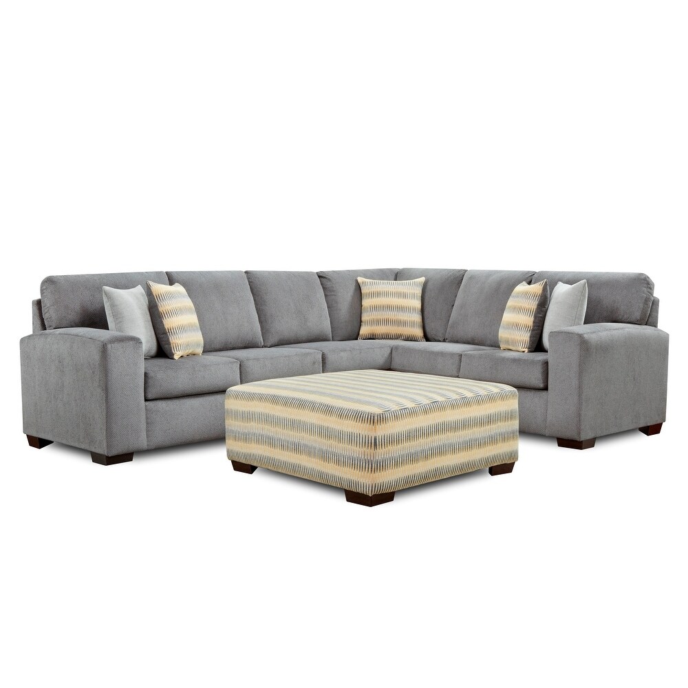 Steel Left Sectional & Ottoman Set Jaylen Sofa with 2 Throw Pillows