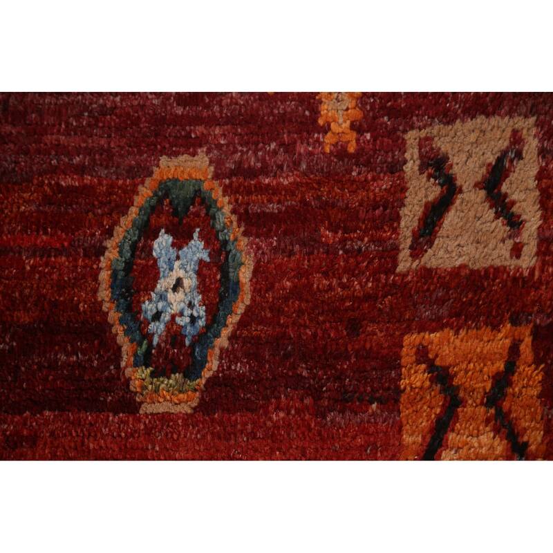 Hand Knotted Oriental 100% Wool Carpet Modern Tribal Red Moroccan Area Rug - 9' 10'' X 6' 11''