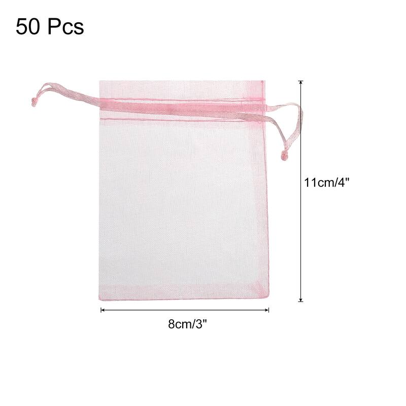 50pcs Organza Bags Drawstring Favor Pouches Sheer Mesh Bag for Gift - Pink - 3 inch x 4 inch