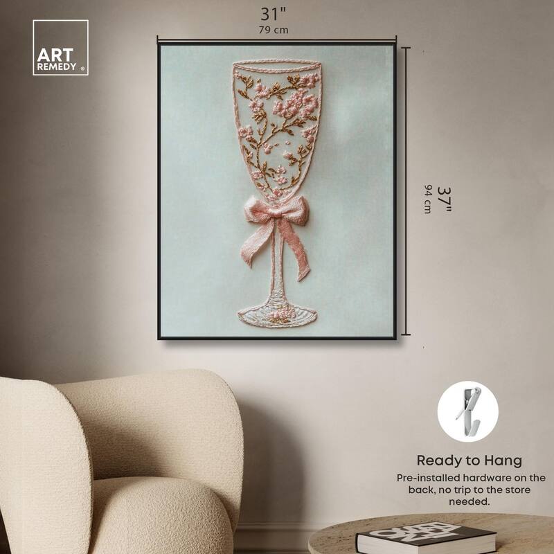Champagne Glass Bow Canvas by Art Remedy