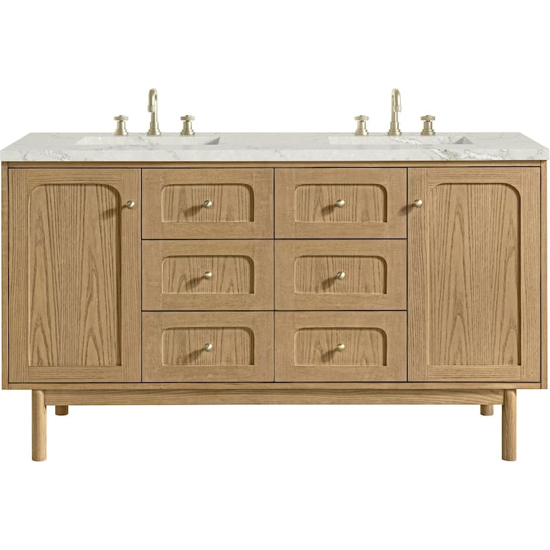 James Martin Vanities 545-V60D-FVSL Laurent 60" Wall Mounted or Free - Light Natural Oak - Oak Finish