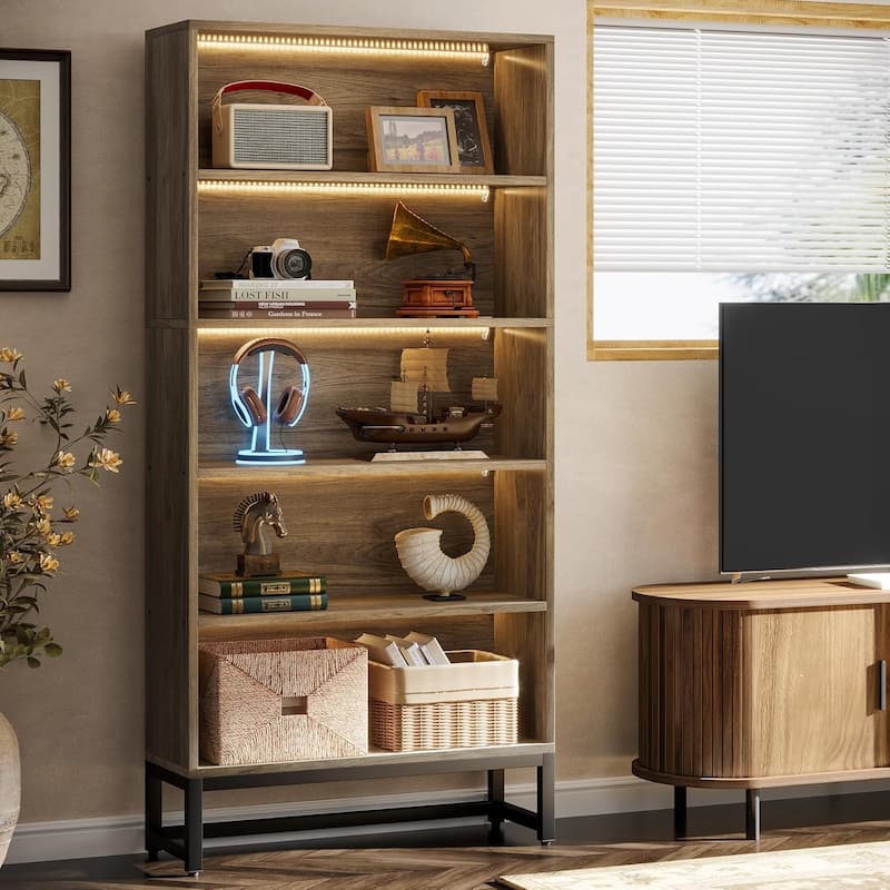 71-Inch Tall Bookcase, Heavy Duty Free-Standing Library Bookshelf with 5-Tier Shelves for Living Room