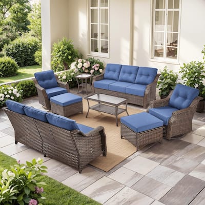 8PCS Outdoor Sofa Glider Chair Table and Ottoman