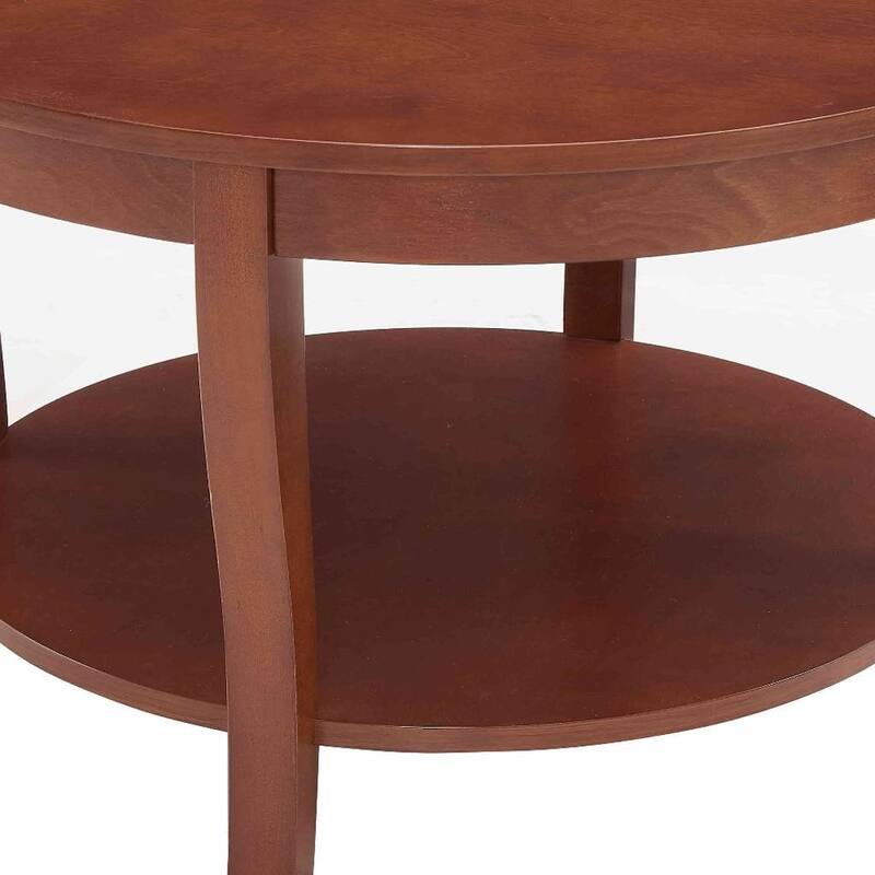 HomeRoots 30" Walnut Wood Round Coffee Table With Shelf - 30.00 in. x 18.00 in. x 30.00 in.