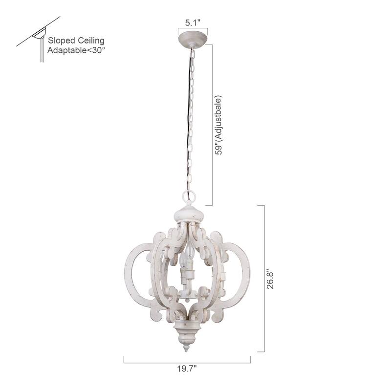 Farmhouse Antique White 6-light Wooden Chandelier - 19.7-in W x 26.8-in H