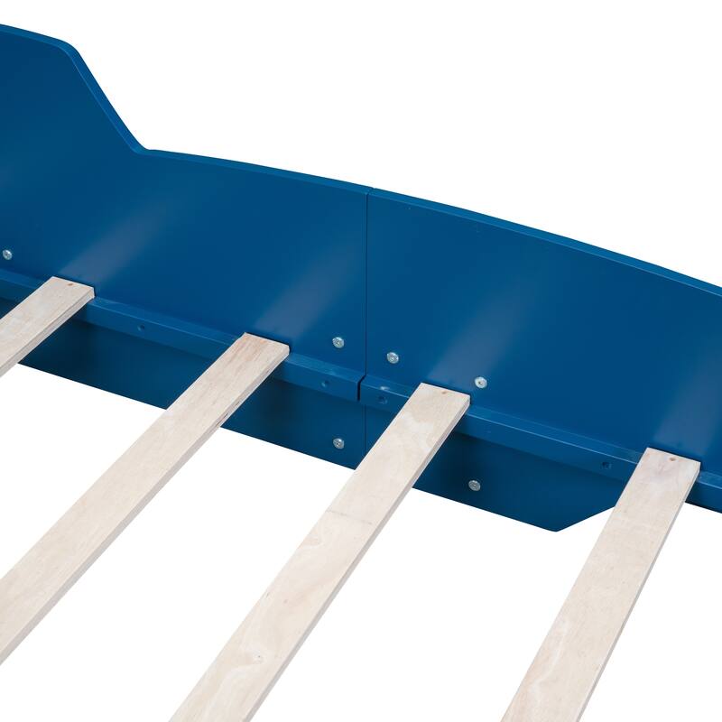 Twin Size Race Car-Shaped Platform Bed with Wheels, Blue