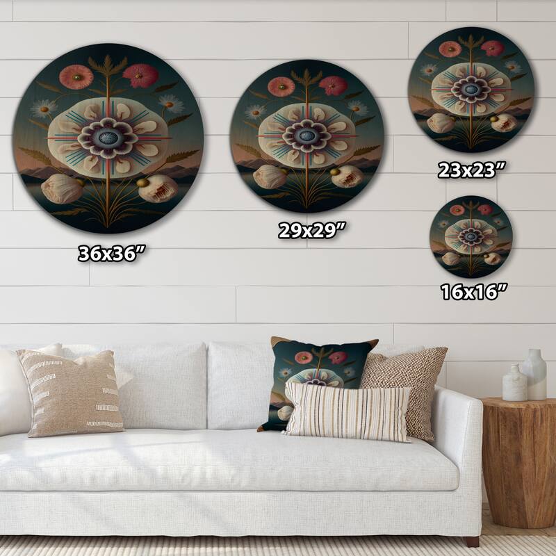 Designart "Blossoming Geometric Flower Art III" Floral Wood Wall Art - Natural Pine Wood