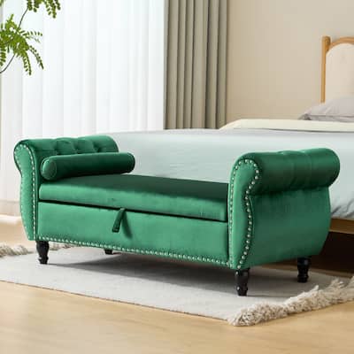 Christopher Knight Home - Calix Velvet Rectangular Storage Ottoman with Pillow