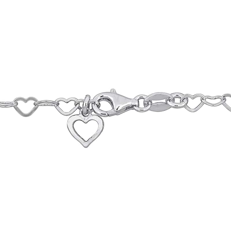 Miadora 3.5mm Heart Link Bracelet with Heart Charm in Sterling Silver-7.25 in