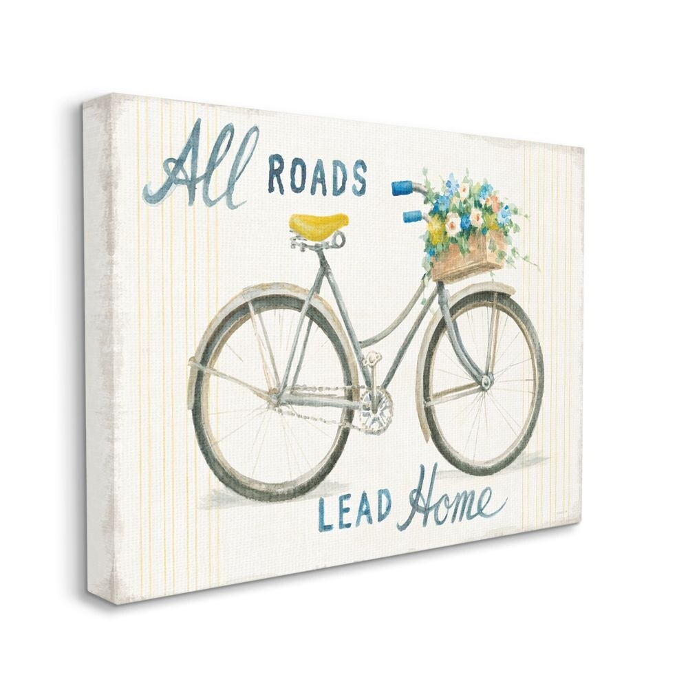 Shop Stupell Industries All Roads Lead Home Bicycle Flower Basket Cottage Quote Canvas Wall Art Overstock 31417536