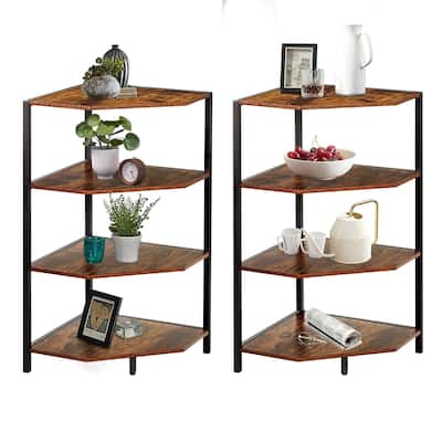 VECELO (Set of 2) 4-Tier Shelves Polygonal Corner Side Table