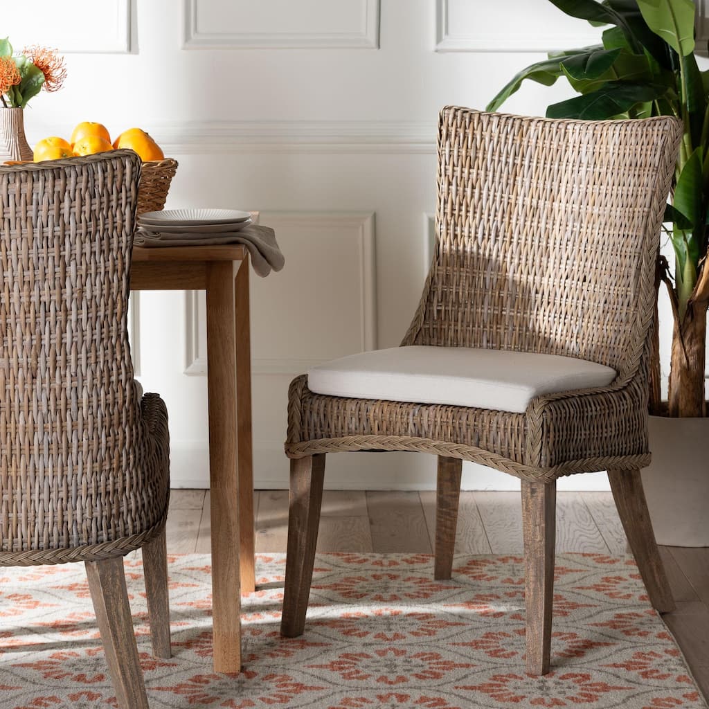 Derris Natural Rattan Dining Chair - Tall Wingback Side Chair with Mango Wood, Boho Coastal Style for Kitchen or Dining Room