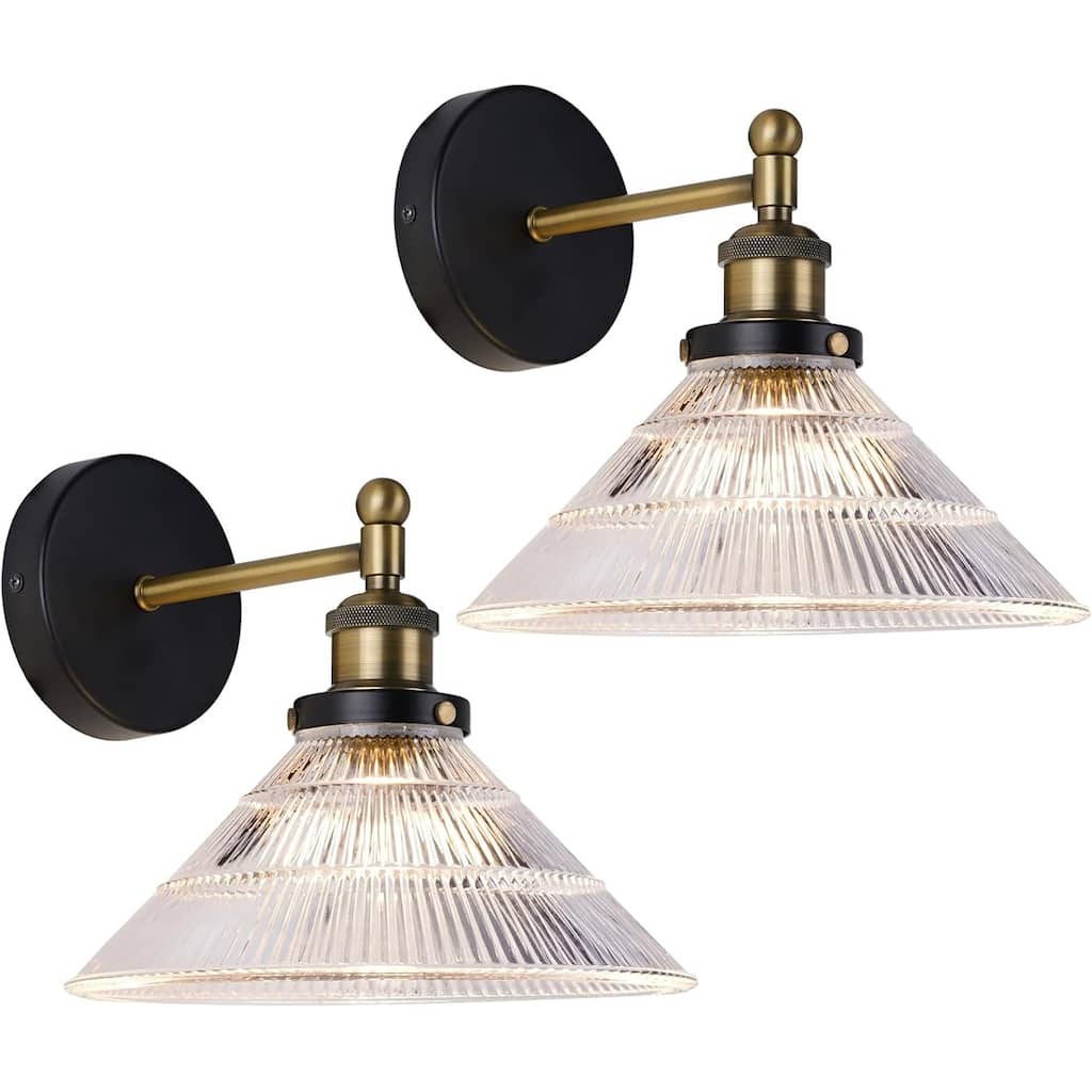 Set of 2 hallway light black vanity light glass & metal wall light