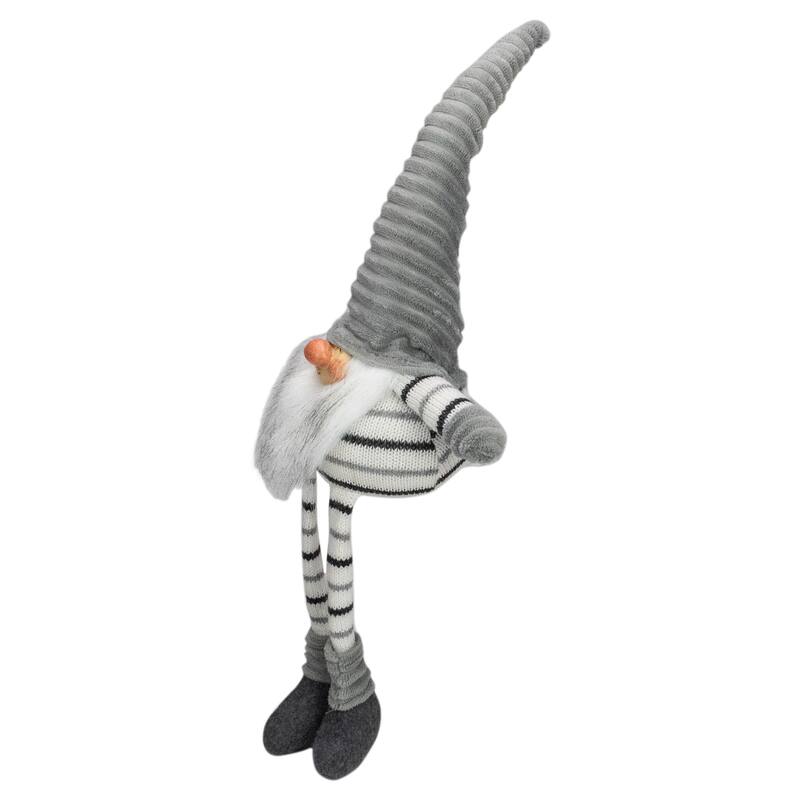 Striped Sitting Gnome Christmas Figure - 22" - Gray, White and Black