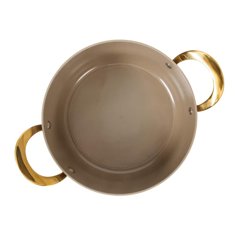 Bloomhouse Pots and Pans Heavy Duty Aluminum Premium PFA Free Ceramic Nonstick - Cappucino Cream with Gold Handle