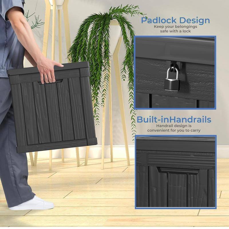 50GAL Deck Box with Lockable Lid -Weatherproof Rattan-Grain Resin Storage, Easy Assembly