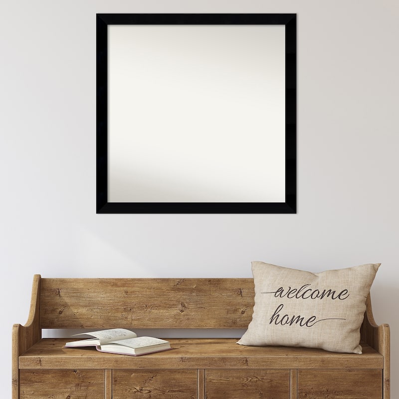 Non-Beveled Wood Bathroom Wall Mirror - Black Museum Frame - Black Museum