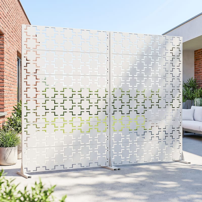 Outdoor Freestanding Metal Privacy Screen Decorative Garden Fence Set of 2