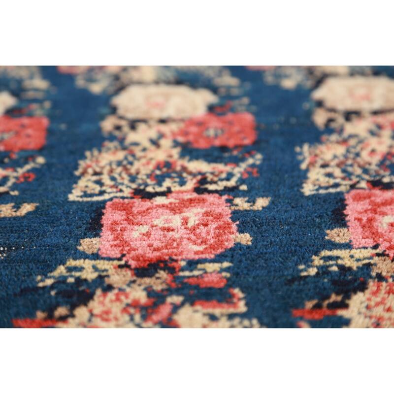 Hand Knotted Oriental 100% Wool Carpet Traditional All-Over Navy Blue & Blues Senneh Area Rug - 6' 3'' X 4' 3''