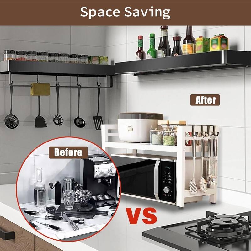 Microwave Oven Rack Expandable Countertop Heavy Duty - 12.8"D x 21.65"W x 17.13"H