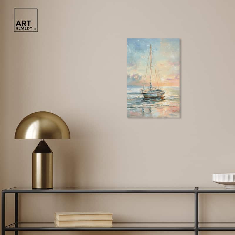 Art Remedy Boat On The Shore Gallery Wrapped Sailing 1 Piece Canvas Wall Art