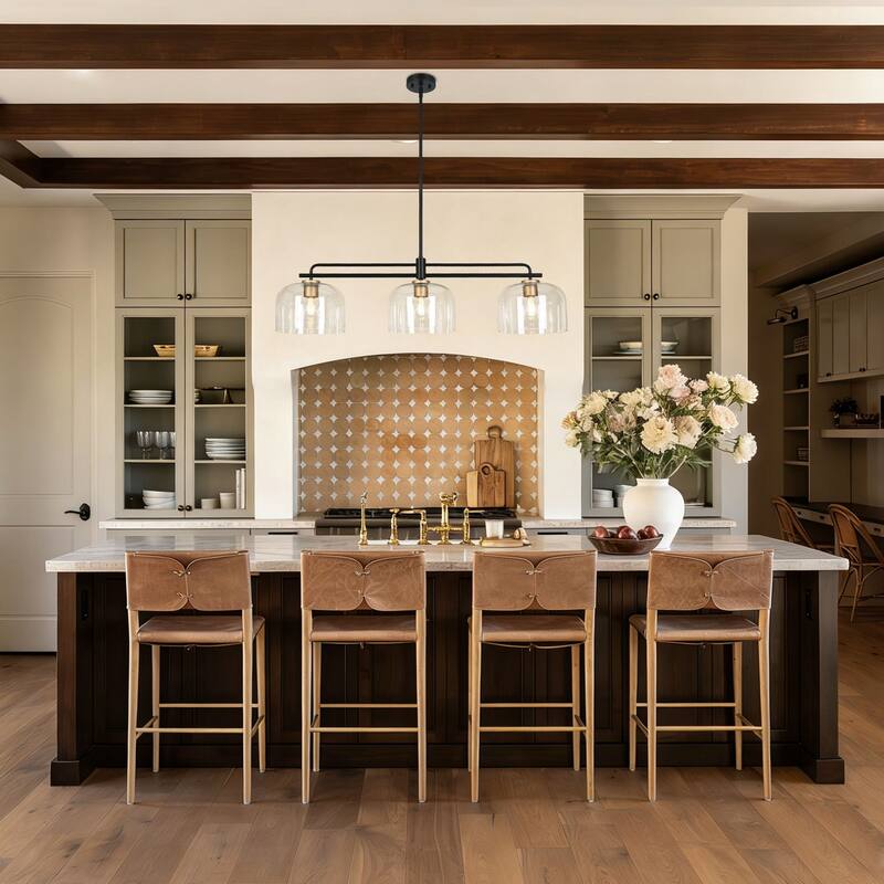 Modern Black 43" Oversized 3-Light Chandelier with Bowl-Shape Shade Kitchen Island for Dining Room - 43.3 " × 10.2 " × 11 "